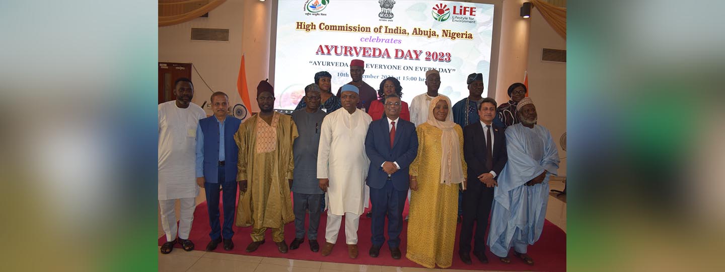  On 10 Nov 2023, HCI, Abuja celebrated Ayurveda Day 2023. The event witnessed the participation of Prof Martins Emeje, DG of NNMDA, Pharm Zainab Shariff, former Director, FMoH, Pharm Titus Tile, Director, FMoH, Practitioners and Manufacturers of Traditional Medicine.