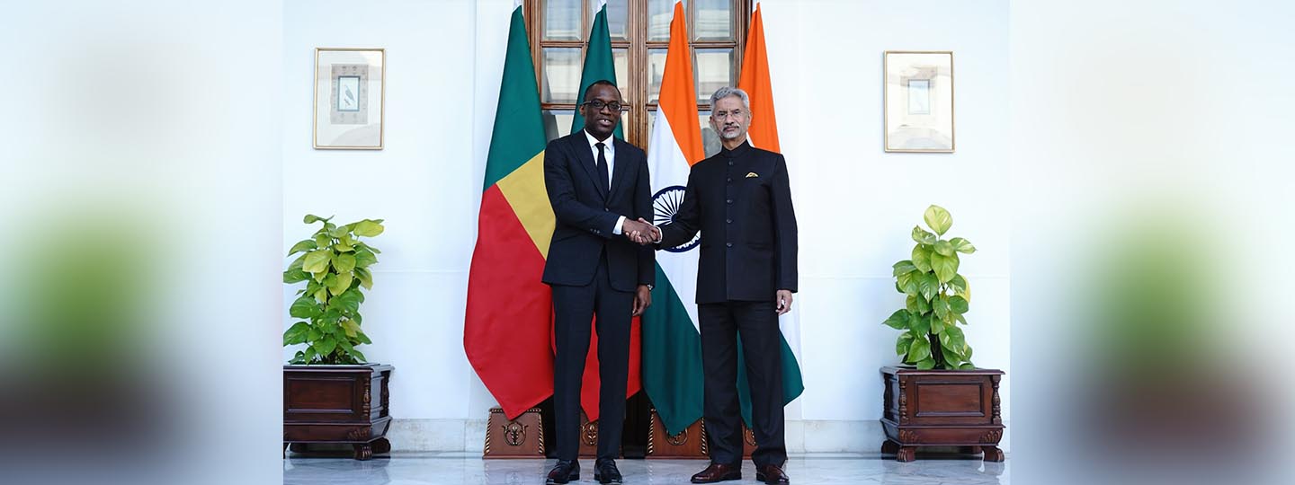  H.E. Mr. Olushegun ADJADI BAKARI, Minister of Foreign Affairs of the Republic of Benin met H. E. Dr. S. Jaishankar,  External Affairs Minister of India during his official visit to India, on Dec 18, 2023.