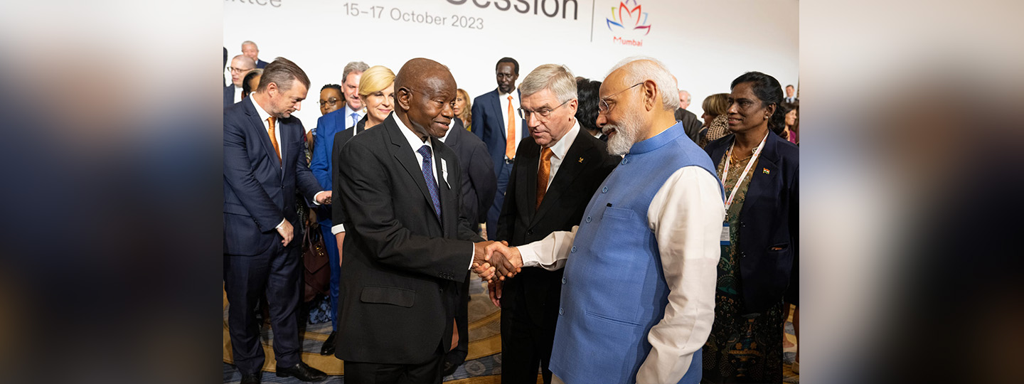  PM Narendra Modi inaugurated the 141st International Olympic Committee Session in Mumbai on 15 Oct 2023. President, Nigeria Olympic Committee Mr. Habu Gumel is attended the Session.