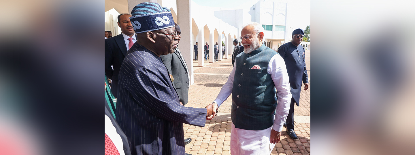 Prime Minister Narendra Modi was warmly received by President Bola Ahmed Tinubu at the Presidential palace in Abuja