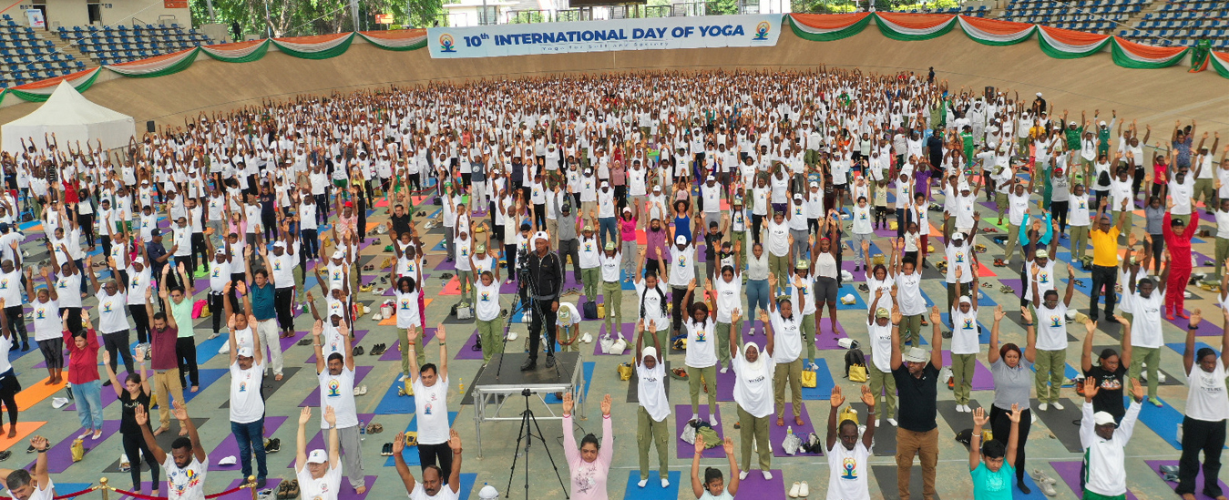 High Commission of India, Abuja celebrated International Day of Yoga 2024 in association with Ministry of Sports Development at the Velodrome of the National Stadium, Abuja on 22 Jun 2024.