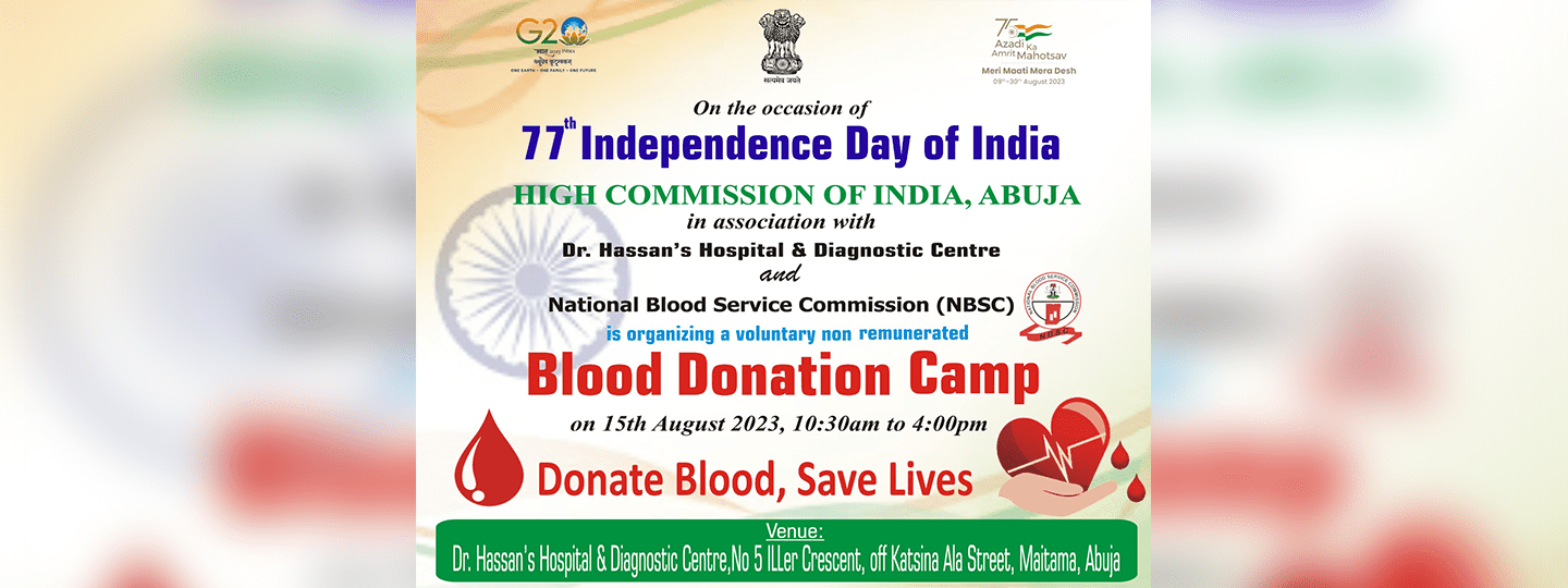  Join us for the Blood Donation Camp on 15 Aug 2023 from 10.30 am to 4.00 pm at Dr. Hassan's Hospital.